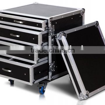 12U RACK WITH 4 DRAWERS; 1X4U, 2X3U, AND 1X2U HIGH WITH CASTER BOARD