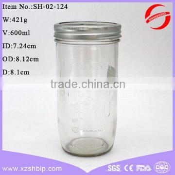 Factory customize 600ml tall glass mason jar with screw top lid