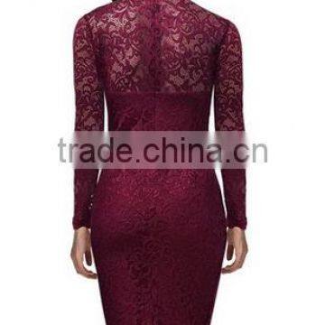 Women's Classicial Floral Lace Long Sleeve Slim Formal Mini Dress photo-2