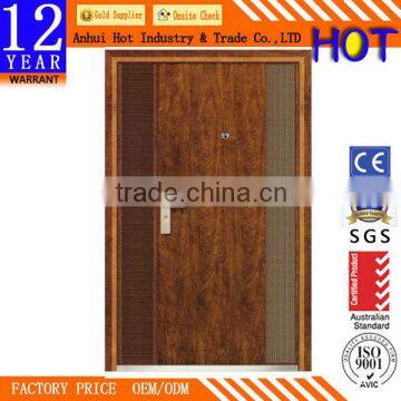 Simple Solid Wooden Pattern Armored Door High Quality Stainless Steel Door Exterior Steel Security Single Door