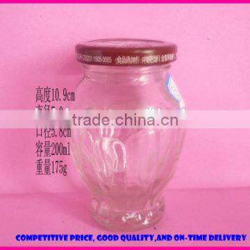 glass storage bottle with metal lid/glass canister with metal lid/glass jar with metal lid