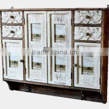 Antique Wooden Kitchen Cabinet, Vintage Wooden Cupboard With 4 Photo Openings photo-4