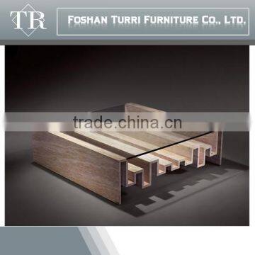 Low Travertine Stone Base Wit Glass Coffee Table photo-4