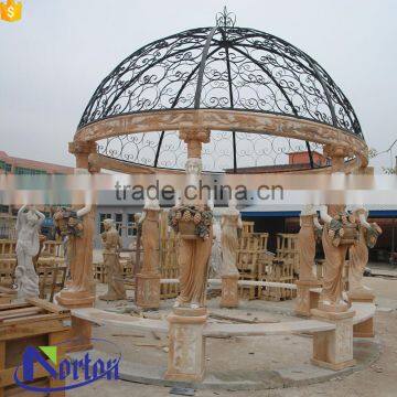 Carved woman statue metal roof natural stone garden gazebo NTMG-340A