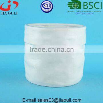 Embossed/ Dimple Design Glazed White Ceramic Garden Pots and Planters photo-3