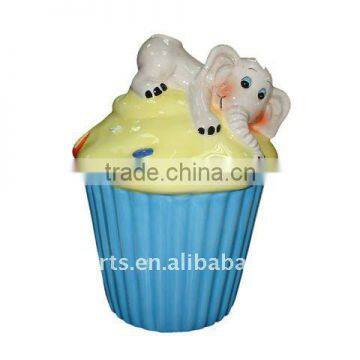 Ceramic Cupcake cookie jar with elephant
