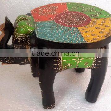 Indian Hand Painted Elephant Design Wooden Coffee Table