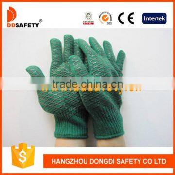 DDSAFETY 2017 Green Cotton Polyester Knitted Fishnet Gloves With Black PVC Honey Comb Pattern Safety Gloves