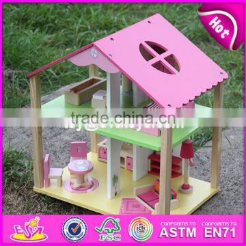 2017 New Products Lovely Girls Pink Wooden Dolls House for Sale W06A165 photo-4