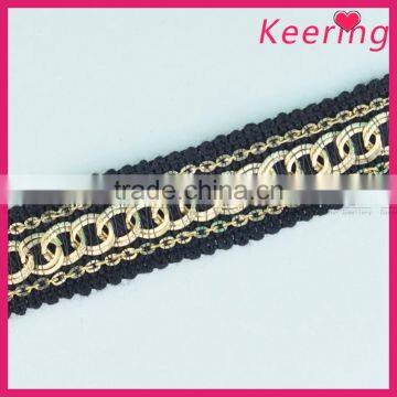 wholesale fashion black tape and gold metal clothing trim WTPE-057