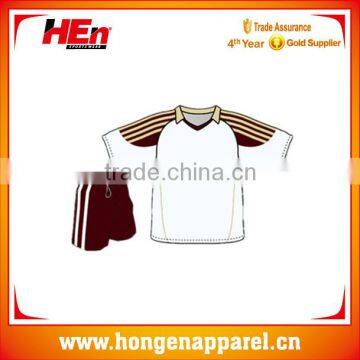 Hongen apparel wholesale teenage classic stripe short sleeve soccer training set