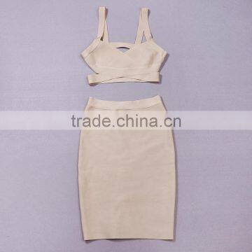 Restock Top Quality 2 Pieces Set Knee Length HL Rayon Sexy Women 2015 Bandage Dress 10 Color Wholesale photo-3