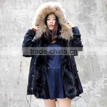 CX-G-P-12M Women Real Raccoon Fur Collar Coat Real Fox Fur Parka