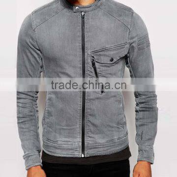 Plain Denim Zipper Windproof Jacket for Men of High Quality Custom Made photo-3