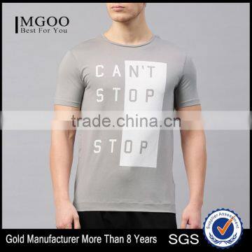 Men Grey White Printed T-Shirt Short Sleeve Gym Fitness Gear Workout Wear Cotton And Elastane Blend Custom Active Tops