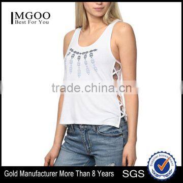 MGOO New Pattern U Neck Screen Print Women's Tank Top Criss-cross Sides Sexy Racer Back Crop Top