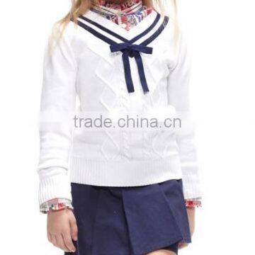 novelty design V neck bow ties girls shool uniform sweater