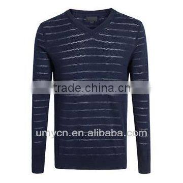 2014 Hot sale men's horizontal stripes pattern jacquard pullover sweater