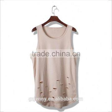 Women Black Plus Size Round Hem Tear Holes Tops Longline Tank Top photo-2