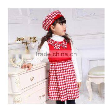 2015 Kid Apparel Houndstooth Pleated Winter Kid Dress Kid Clothing for Cute Girl photo-2
