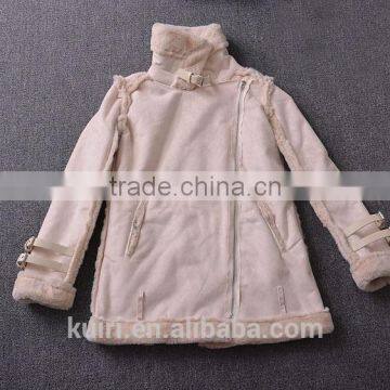 Faux Fur Leather Jackets 2016 Fashion Women's Imitation Lambs Wool Coat Spliced Large Lapel Overcoat With Belt photo-5