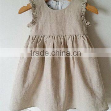 Grey/Cream Check Linen Dress Light Weight Linen Blend Summer Kids Party Dresses photo-5