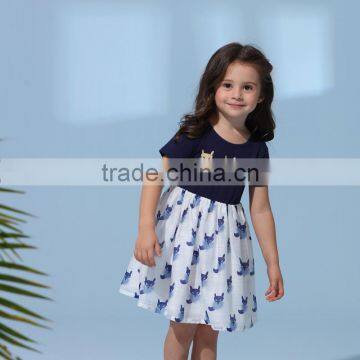 European style new model children designs one piece frock dress baby girl summer fox print dress