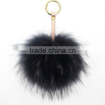 Myfur Fluffy Pompom Bag Pendant Fuzzy Charm Raccoon Fur Ball Leather Strap Keychain Keyring photo-4
