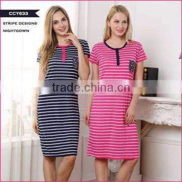 Wholesale summer striped printed designs100%viscose knit plus size women nightgown