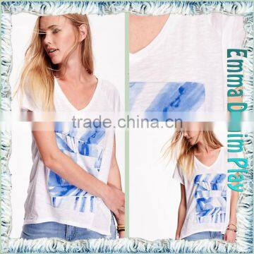 2016 Top Custom Designs Ditigal Printing Girls Open Hem Deep V Neck T-Shirt photo-5