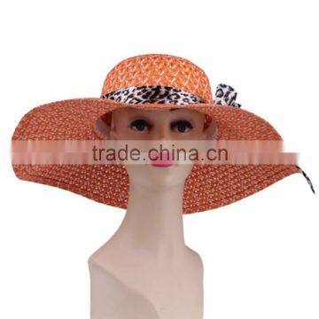 Leapord Chiffon Band Wide Brim Bucket Straw Cap Summer Outdoor Beach Hat photo-3