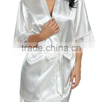 Women's Sexy Satin Short Kimono Robe-Lace Trim