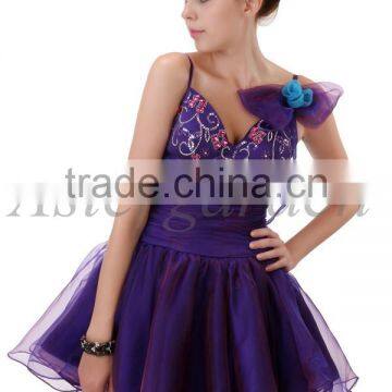 A-Line Princess Mini Jersey Cocktail Party Homecoming Prom Dress Organza Spaghetti Strap Beaded Prom Party Dress photo-3