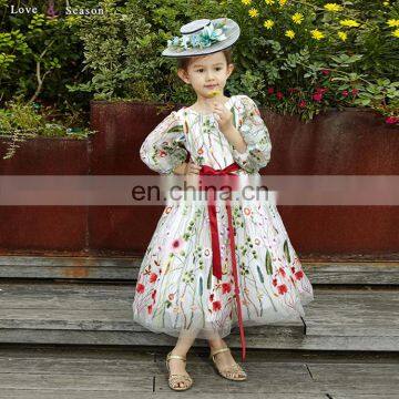 XXLF125 flower patterns appliques girl daily wear casual dress flower girl tutu dresses