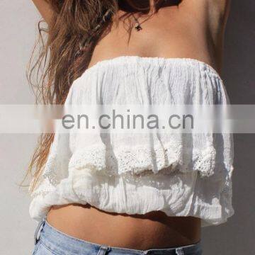 Best Selling White Tube Top Off Shoulder Ruffle Boho Top For Best Sex Position