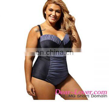 Black Grey Color Block Ruched Plus Size Women xxx One Piece Swimsuit