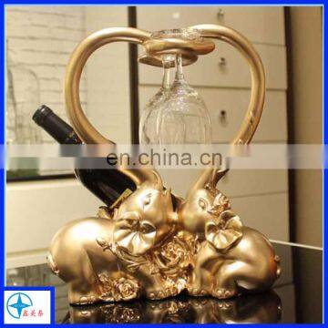 Heart shaped bronze love elphant couple cups and wine bottle holder