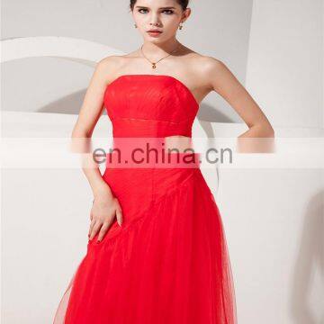 Red Evening Gowns Tulle Strapless Floor Length Lace-up Mother Of The Bride Dress With Jacket photo-6