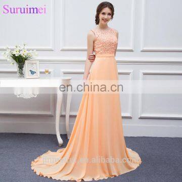 Long Chiffon Bridesmaid Dresses Peach High Quality Lace Backless Sexy Brides Maid Of Honor Vestidos De Real Photo D001