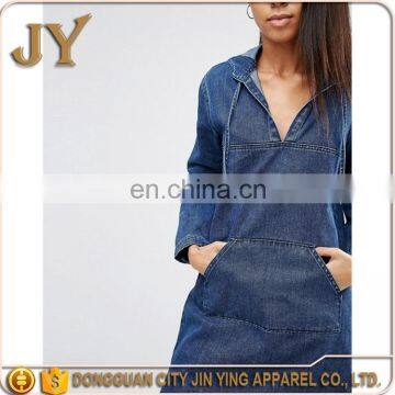 Women's Suit Denim Hoody Dress Pouch Pockets Dress V-neck Dress for Women Women Wear photo-4