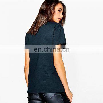 Custom Black Casual Women v Neck Short Sleeve Printed t Shirt photo-3