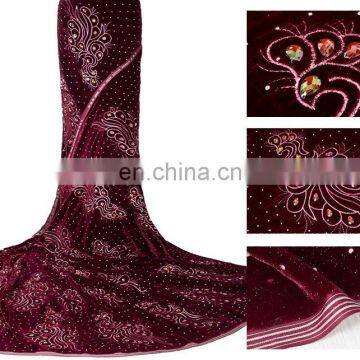 Wholesale cheap african velvet lace fabric purple color hot sale soft velvet lace