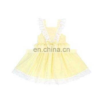 Latest Kid Dress Girl Sleeveless Soft Yellow ruffle cute bow Kid Dress Boutique Children Clothing