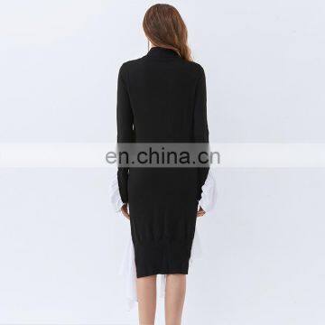 TWOTWINSTYLE Sweater For Women O Neck Long Sleeve Irregular Hem Loose Sweater Patchwork Casual photo-6