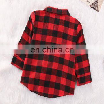Christmas Boy Girl T-shirt Grid Tops Autumn Winter Children Red Long Sleeve Tees Holiday Kids Clothing photo-4