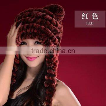 fashion knit rex rabbit fur hat for ladies