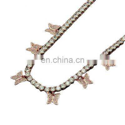 Best Selling Bling Rhinestone Butterfly Pendant Necklace Tennis Chain Shiny Crystal Butterfly Necklace