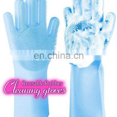 Reusable Silicone Dishwashing Gloves, Pair of Rubber Scrubbing Gloves for Dishes, Wash Cleaning Gloves with Sponge Scrubbers