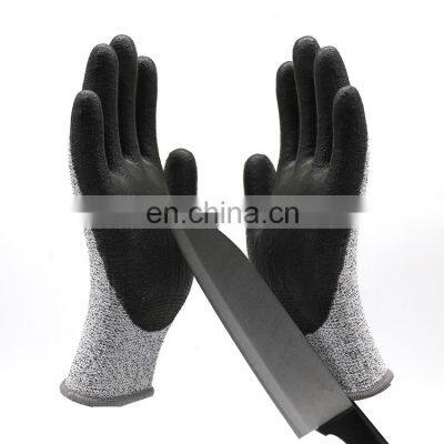 Customized Logo Level 5 HPPE Fiber Black PU Cut Resistant Gloves Anti Cutting PU Palm Coating Safety Protective Glove