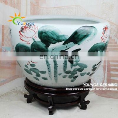 Large chinese hand painted lotus ceramic fish planter indoor decorative plant pots planters